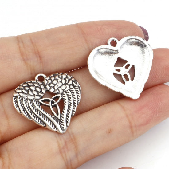 23x22mm Antique Silver Celtic Knot Heart Shaped Angel Wings Charm / Pendant