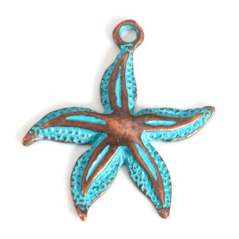 25x22mm Antique Copper and Blue Patina Starfish Charm