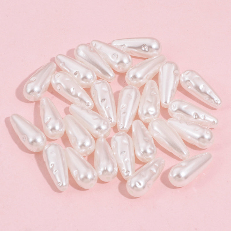 19x8mm Acrylic Drop Shape Baroque Pearls ~ White ~ Pack of 4
