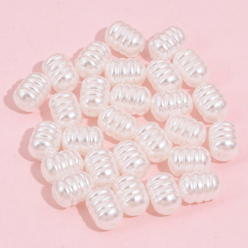 10x7.5mm Acrylic Barrel Shape Baroque Pearls ~ White ~ Pack of 10