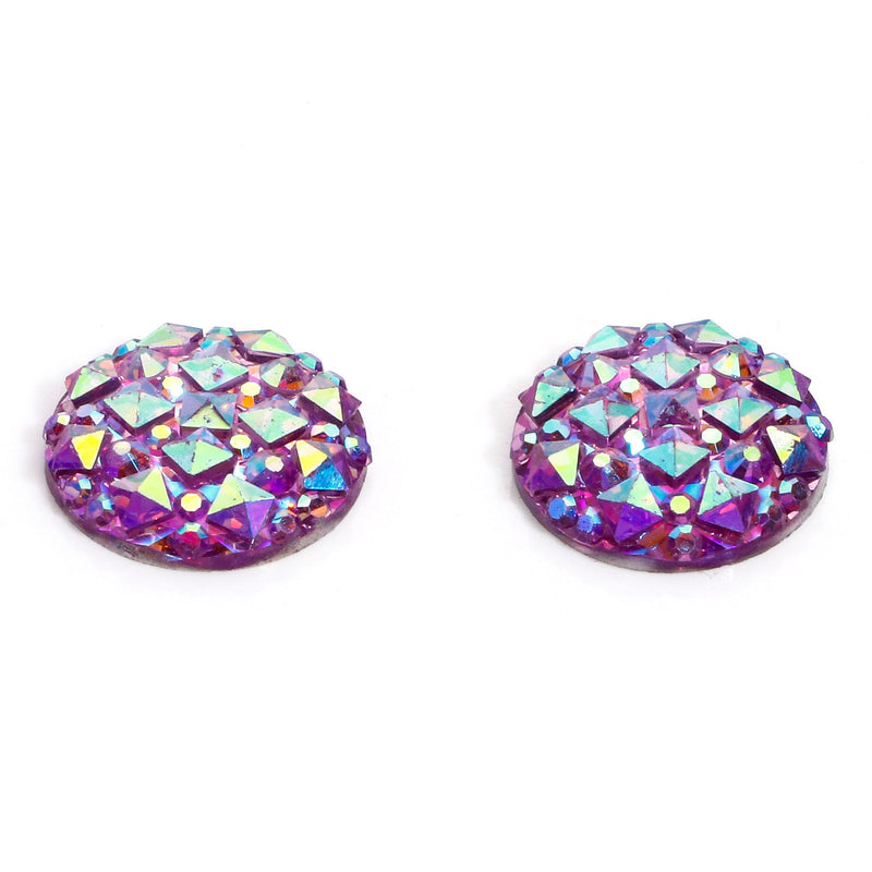 4 Resin Druzy 12mm Cabochons ~ Light Purple AB