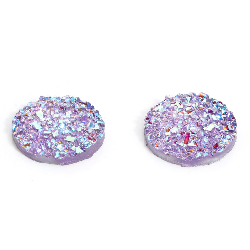 4 Resin Druzy 12mm Cabochons ~ Light Lilac