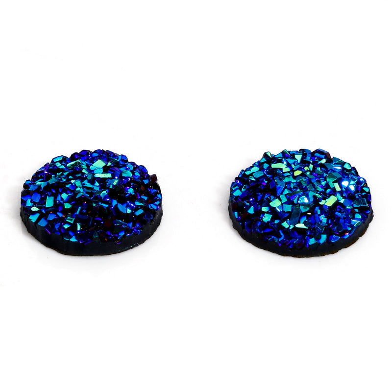 2 Resin Druzy 12mm Cabochons ~ Blue