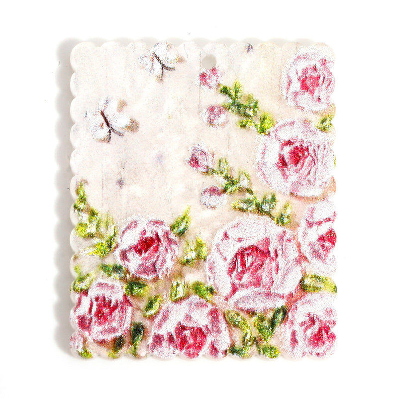 35x29mm Relief Oil Painting Style Acrylic Pendant ~ Pink Flowers