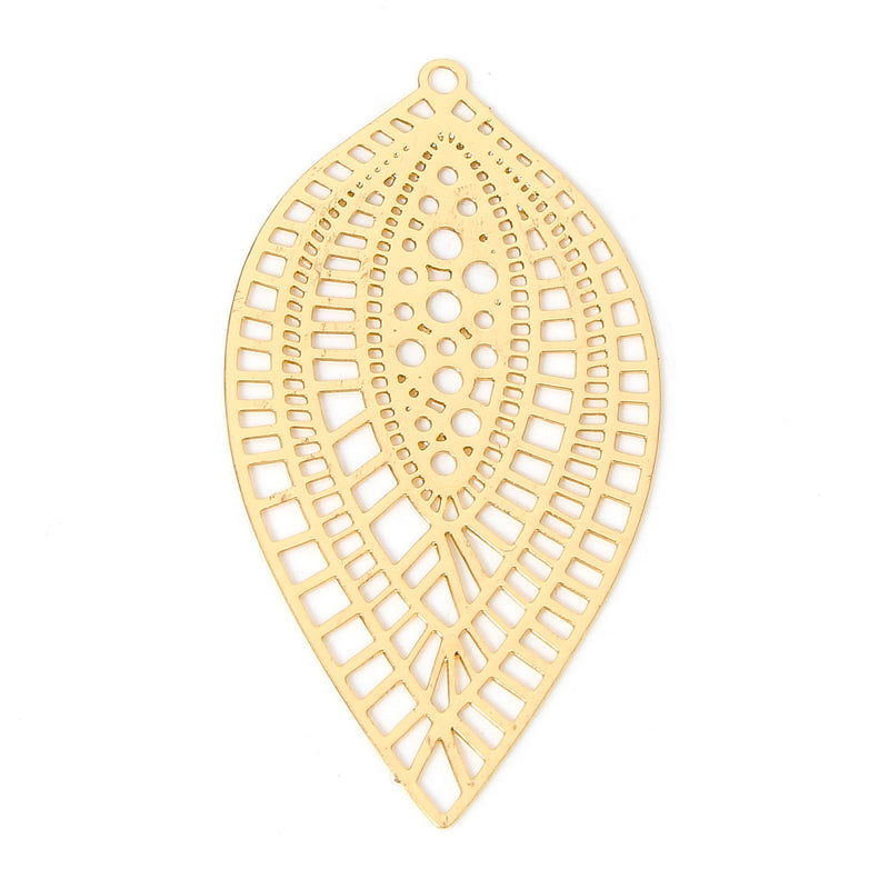 45x24mm Gold Plated Leaf Shaped Filigree Pendant