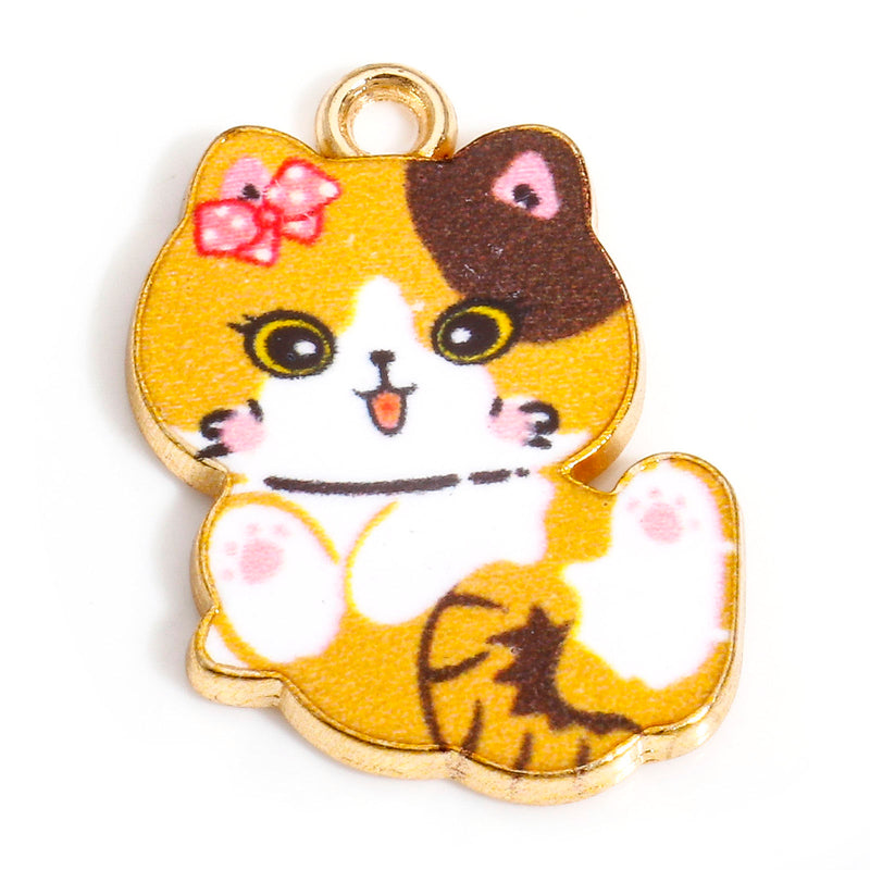 22x17mm Gold Plated Orange Enamel Cat Charm