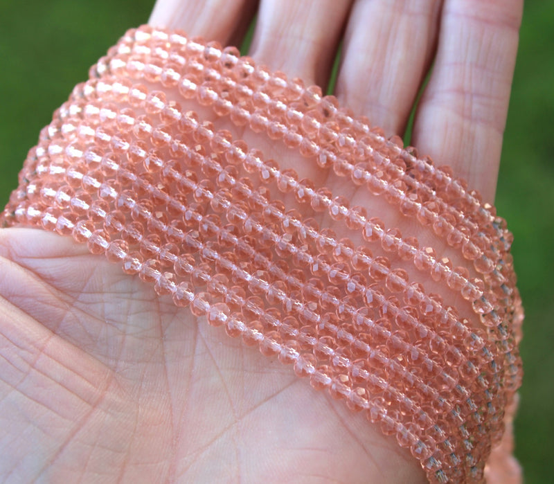 1 Strand of 4x3mm Faceted Glass Rondelle Beads ~ Old Rose ~ approx. 123 beads