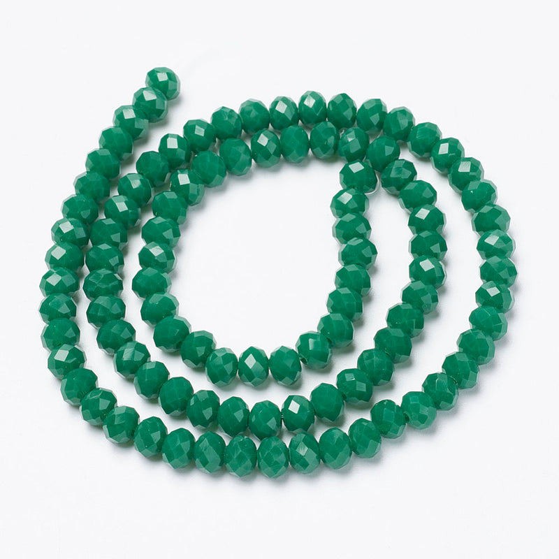 1 Strand of 6x5mm Faceted Crystal Glass Rondelle Beads ~ Opaque Green ~ approx. 90 beads