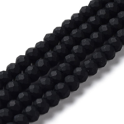 1 Strand of 6x4mm Faceted Glass Rondelle Beads ~ Frosted Black ~ approx. 86 beads