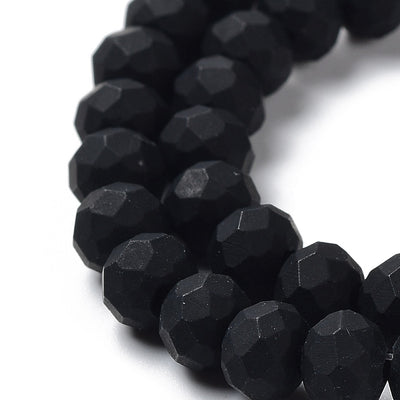 1 Strand of 6x4mm Faceted Glass Rondelle Beads ~ Frosted Black ~ approx. 86 beads