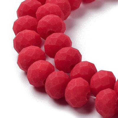 1 Strand of 6x4mm Faceted Glass Rondelle Beads ~ Frosted Red ~ approx. 86 beads