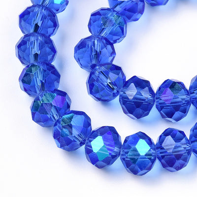 1 Strand of 8x6mm Faceted Crystal Glass Rondelle Beads ~ Blue AB ~ approx. 65 beads