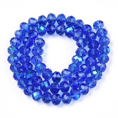 1 Strand of 8x6mm Faceted Crystal Glass Rondelle Beads ~ Blue AB ~ approx. 65 beads