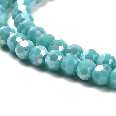 4mm Round Faceted Crystal Glass Beads ~ Opaque Turquoise AB ~ approx. 90 beads/string