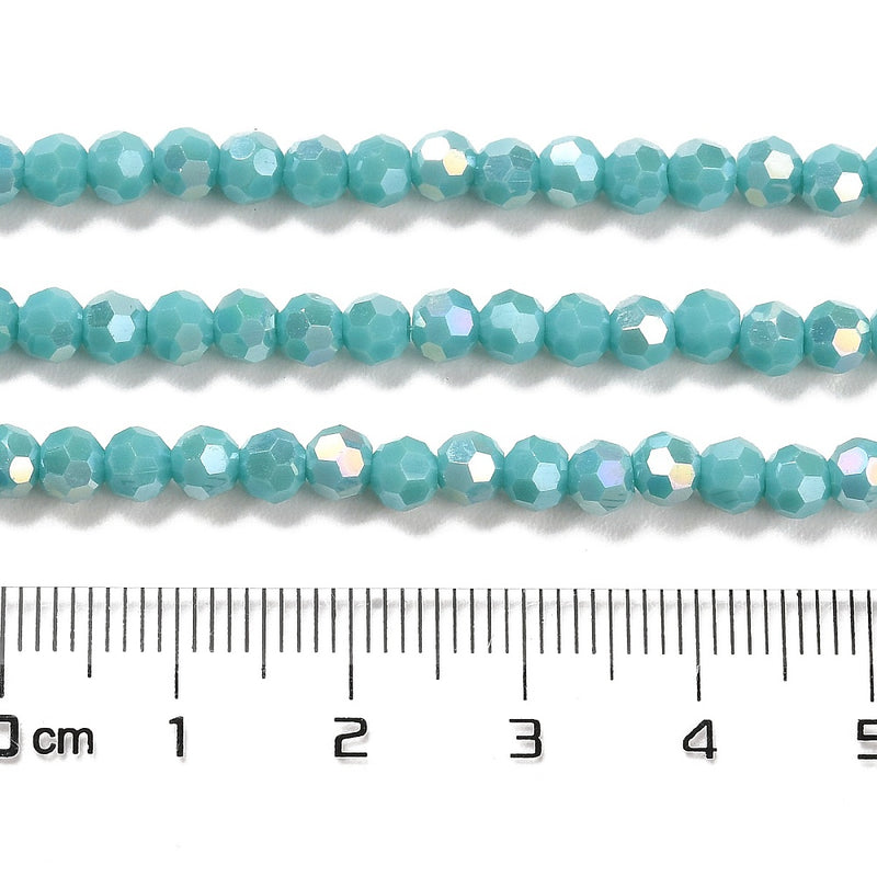 4mm Round Faceted Crystal Glass Beads ~ Opaque Turquoise AB ~ approx. 90 beads/string