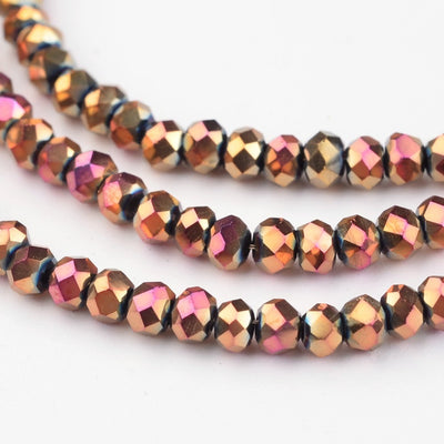 3x2mm Electroplated Faceted Glass Rondelle Beads ~ Half Pink Plated Gold ~ approx. 165 beads