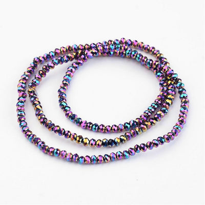 3x2mm Electroplated Faceted Glass Rondelle Beads ~ Rainbow Plated ~ approx. 165 beads