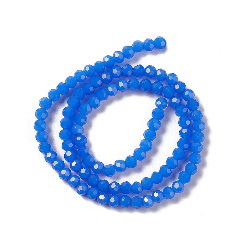 4mm Round Faceted Glass Beads ~ Opaque Blue ~ approx. 99 beads/string