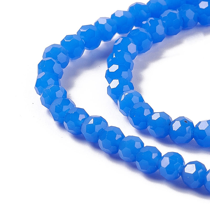 4mm Round Faceted Glass Beads ~ Opaque Blue ~ approx. 99 beads/string