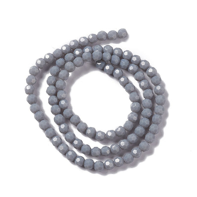 4mm Round Faceted Glass Beads ~ Opaque Grey ~ approx. 99 beads/string