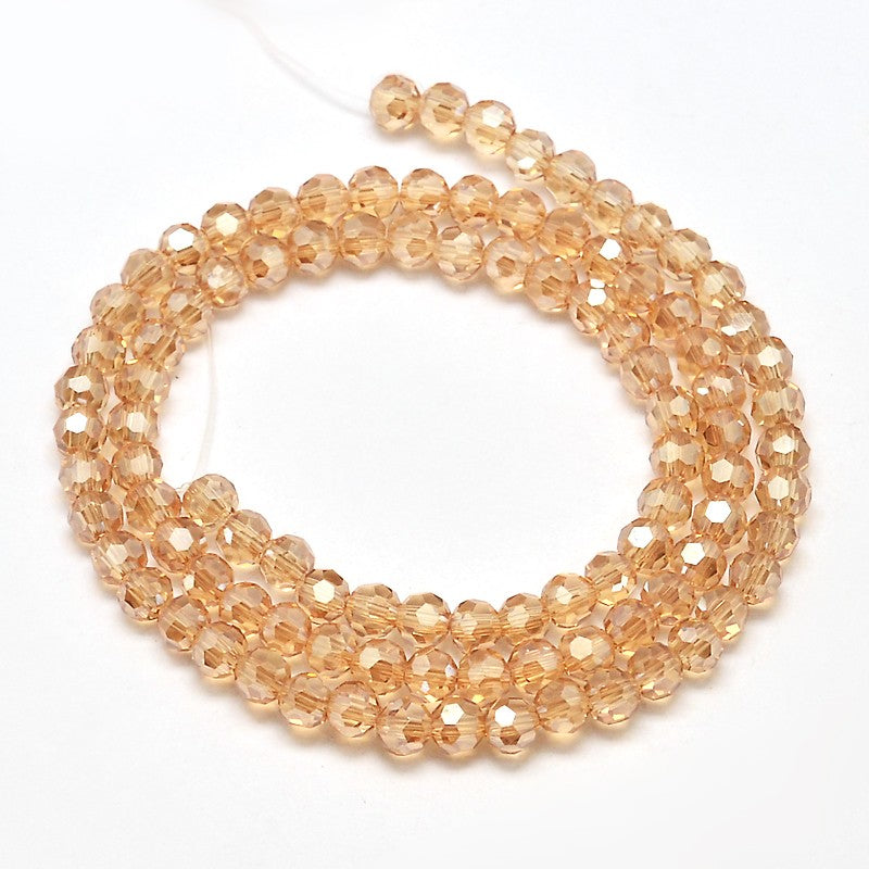 4mm Round Electroplated Faceted Crystal Glass Beads ~ Topaz ~ 95 beads/string