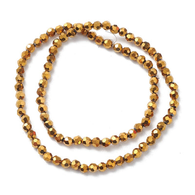 4mm Round Electroplated Faceted Glass Beads ~ Gold Plated ~ approx. 95 beads/string