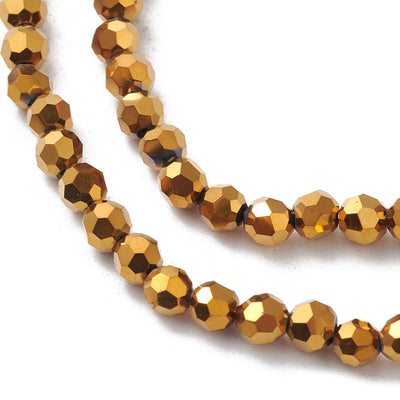 4mm Round Electroplated Faceted Glass Beads ~ Gold Plated ~ approx. 95 beads/string