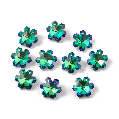 20x17mm Crystal Glass Snowflake Pendant ~ Green ~ Pack of 1