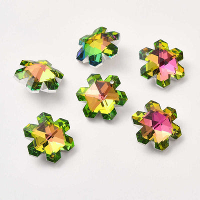 19.5x17mm Crystal Glass Snowflake Pendant ~ Green Rainbow ~ Pack of 1