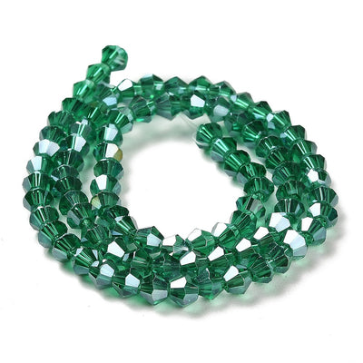 4mm Electroplated Crystal Glass Bicones ~ Sea Green AB ~ approx. 87 beads/string