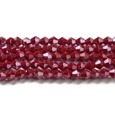 4mm Glass Bicones ~ Opaque Lustred Dark Red ~ approx. 87 beads/string