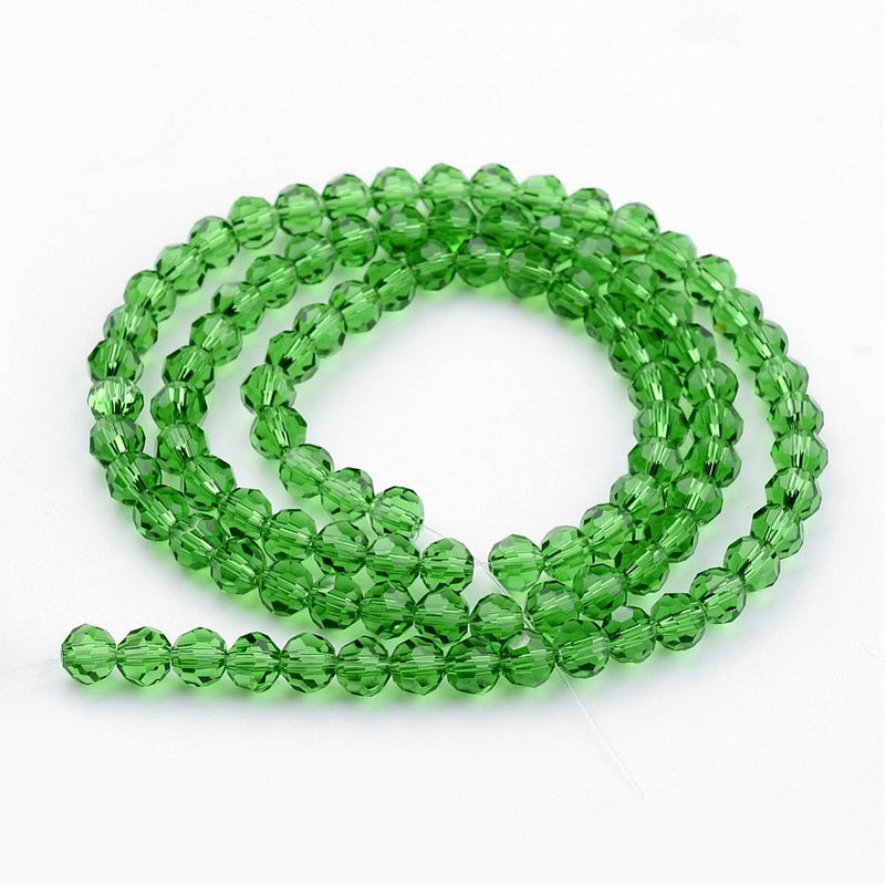 8mm Round Faceted Crystal Glass Beads ~ Green ~ approx. 70 beads / strand