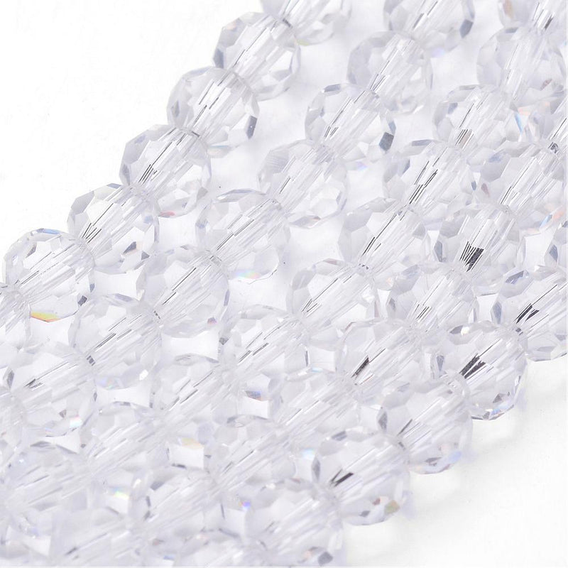 8mm Round Faceted Crystal Glass Beads ~ Crystal ~ approx. 70 beads / strand