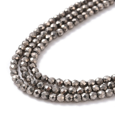 2mm Round Electroplated Faceted Glass Beads ~ Dark Silver ~ approx. 200 beads / string
