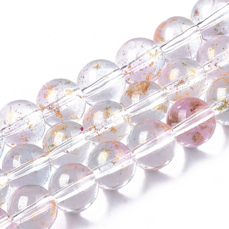 8mm Round Spray Painted Glass Beads ~ Pale Pink and Gold ~ approx. 46 beads / string