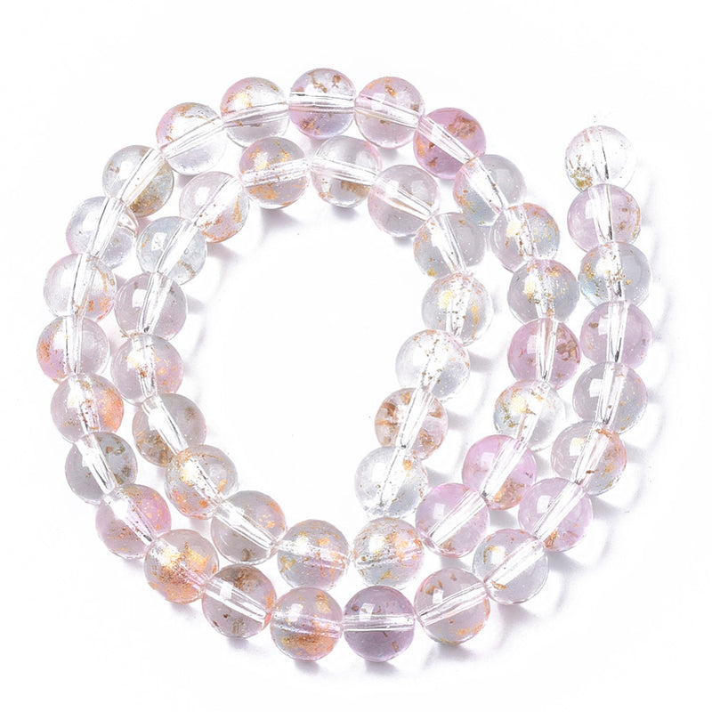 8mm Round Spray Painted Glass Beads ~ Pale Pink and Gold ~ approx. 46 beads / string