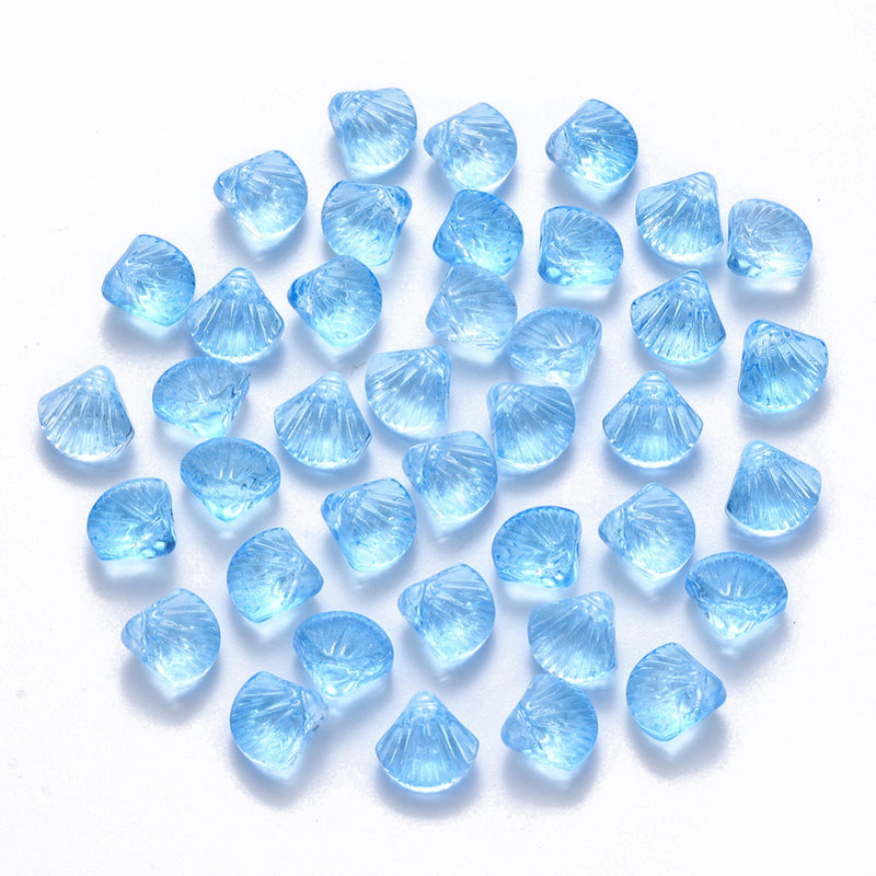 10mm Top Drilled Shell Shaped Glass Beads ~ Aqua ~ Pack of 5