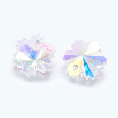 14mm Crystal Glass Snowflake Pendants ~ Crystal AB ~ Pack of 4
