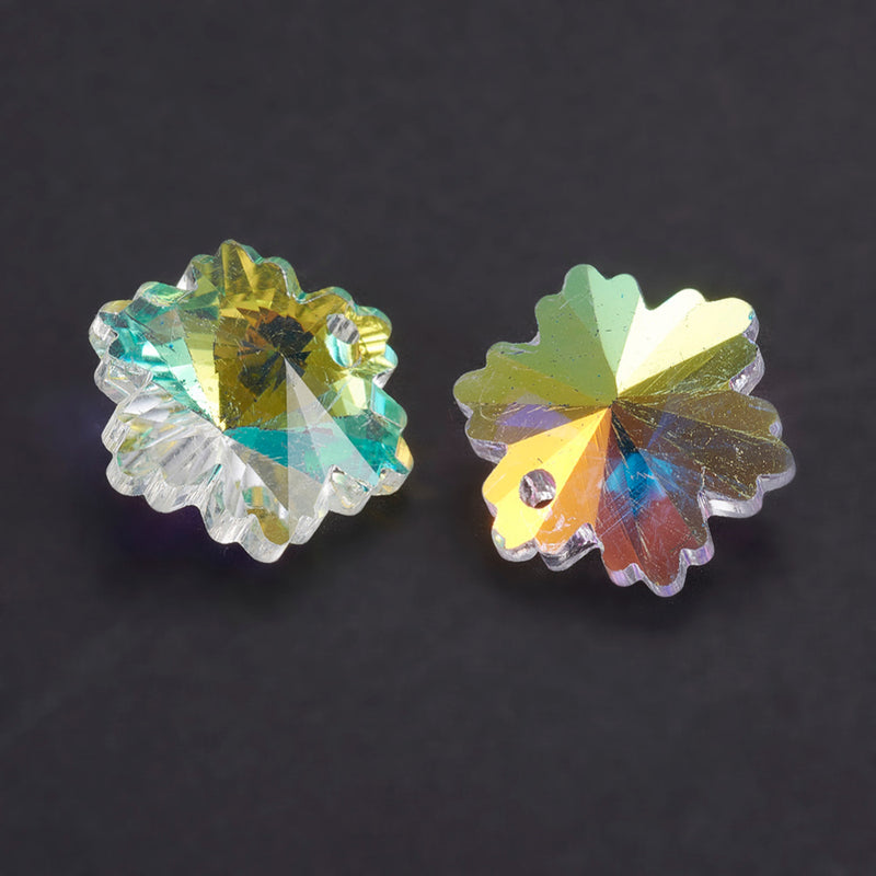 14mm Crystal Glass Snowflake Pendants ~ Crystal AB ~ Pack of 4
