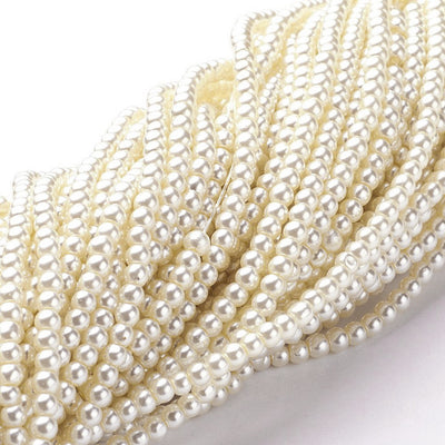 1 Strand of 3mm Round Glass Pearl Beads ~ Seashell ~ approx. 190 beads