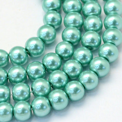 1 Strand of 6mm Glass Pearl Beads ~ Light Sea Green ~ approx. 140 beads