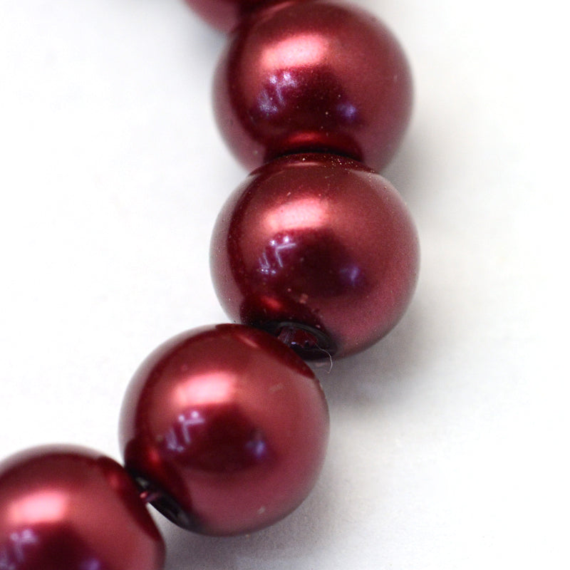 1 Strand of 6mm Glass Pearl Beads ~ Raspberry ~ approx. 140 beads