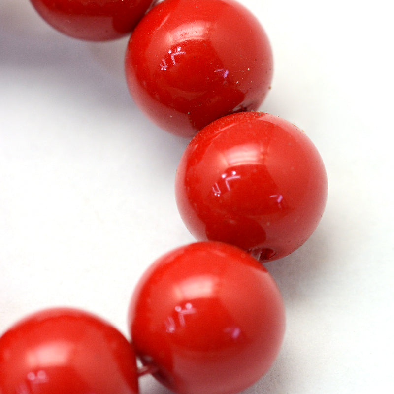 1 Strand of 6mm Round Glass Pearls ~ Red ~ approx. 140 beads
