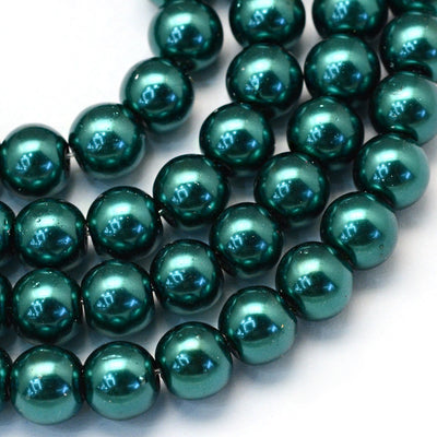 1 Strand of 6mm Round Glass Pearls ~ Teal ~ approx. 140 beads