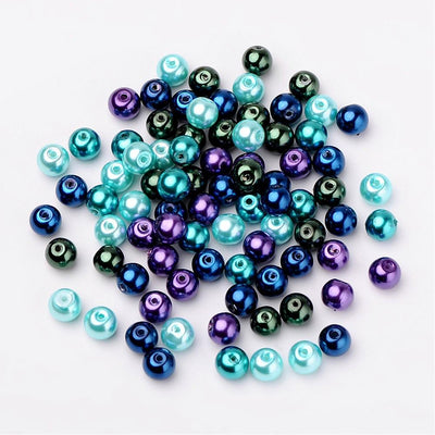 8mm Glass Pearls ~ Sea Wave Colours Mix ~ 40 beads