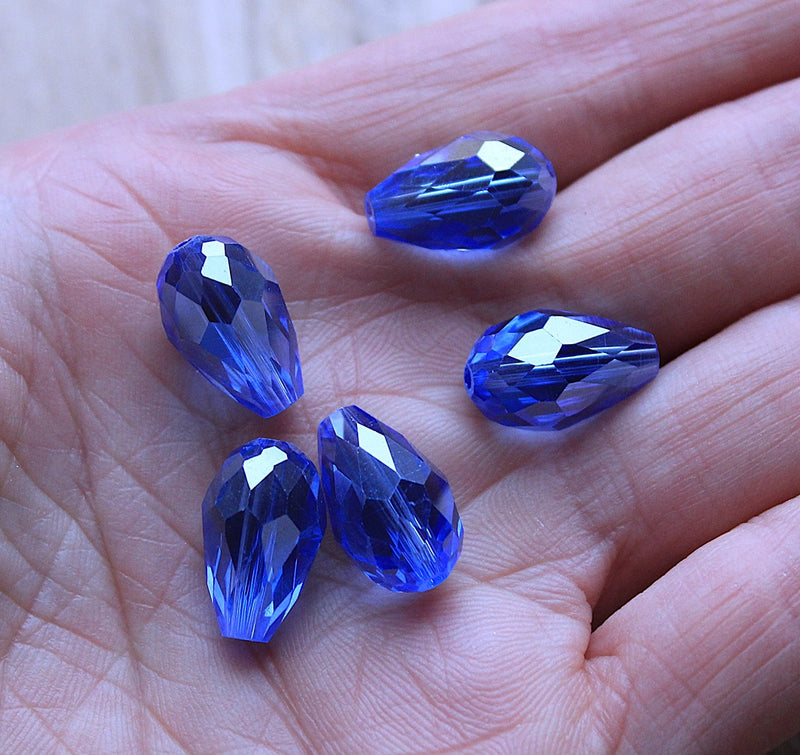 The Bead Store 15x10mm Faceted Crystal Glass Drop Beads Lustred Light Sapphire