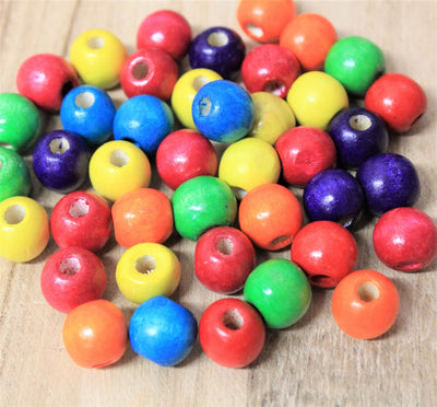 14mm Round Wooden Beads ~ Mixed Colours ~ Pack of 20
