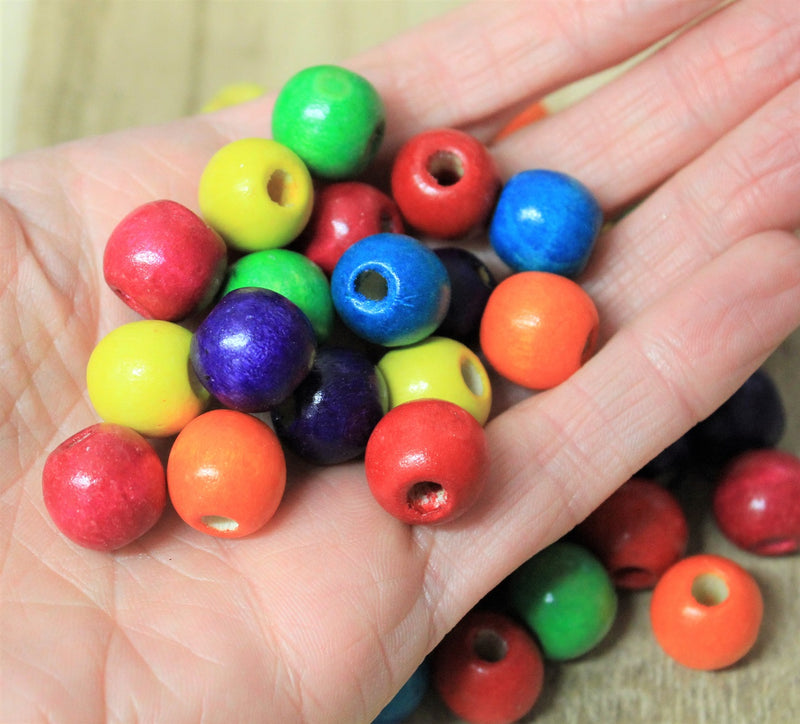 14mm Round Wooden Beads ~ Mixed Colours ~ Pack of 20