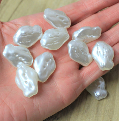 25x18mm Acrylic Baroque Pearl Beads ~ White ~ Pack of 2