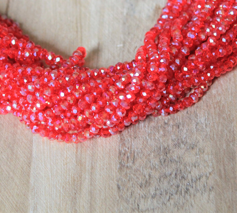 1 Strand of 4x3mm Faceted Glass Rondelle Beads ~ Red AB ~ approx. 123 beads
